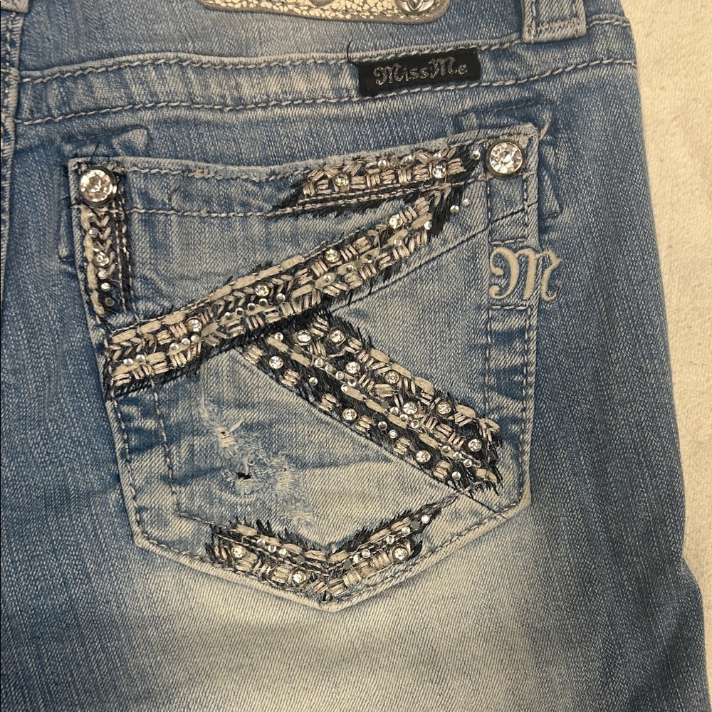 Miss Me Blue Jean Shorts with Silver Embellishments - Picture 4 of 7